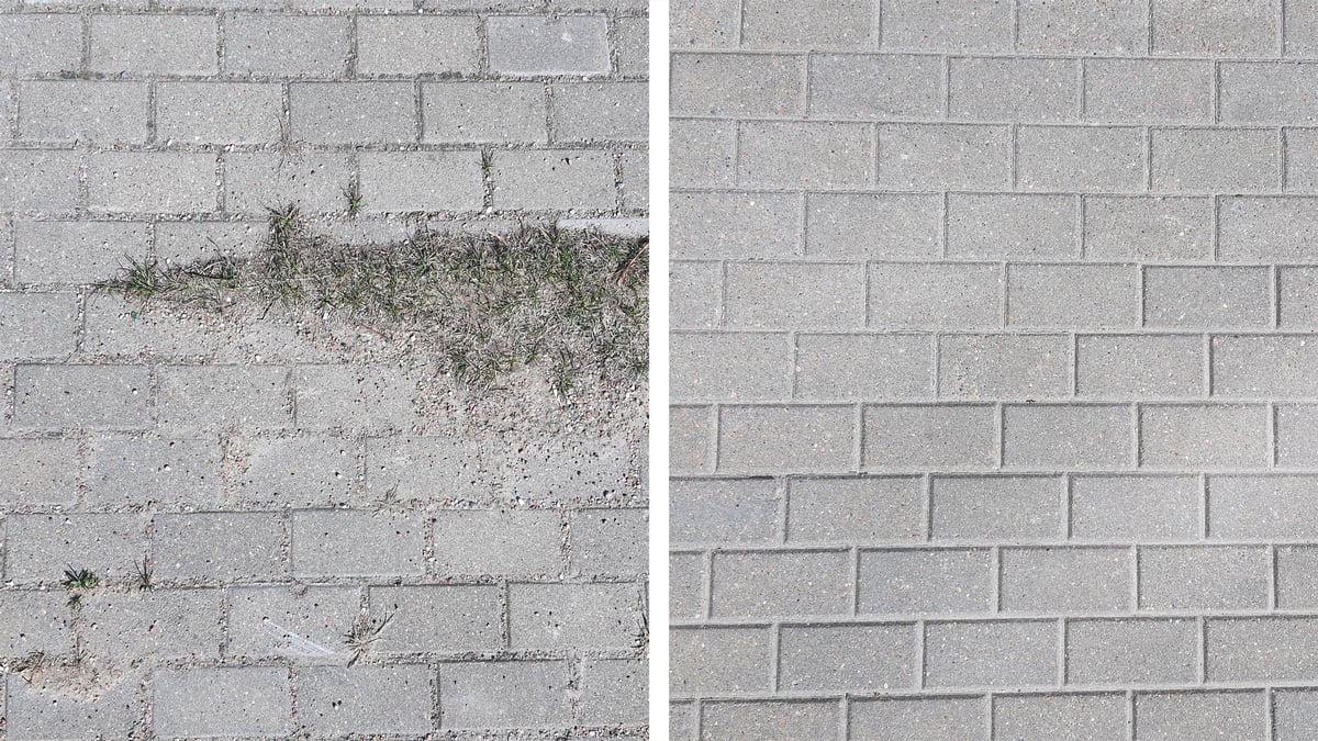Paving slabs before and after a thorough cleaning